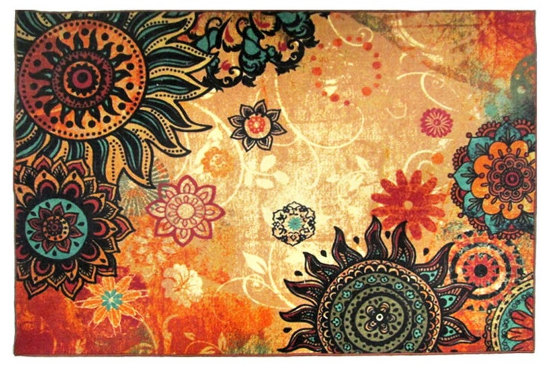 EUCH Contemporary Boho Retro Style Abstract Living Room Floor Carpets,Non-Skid Indoor Large Area Rugs,52"x75" Lotus - Image 2